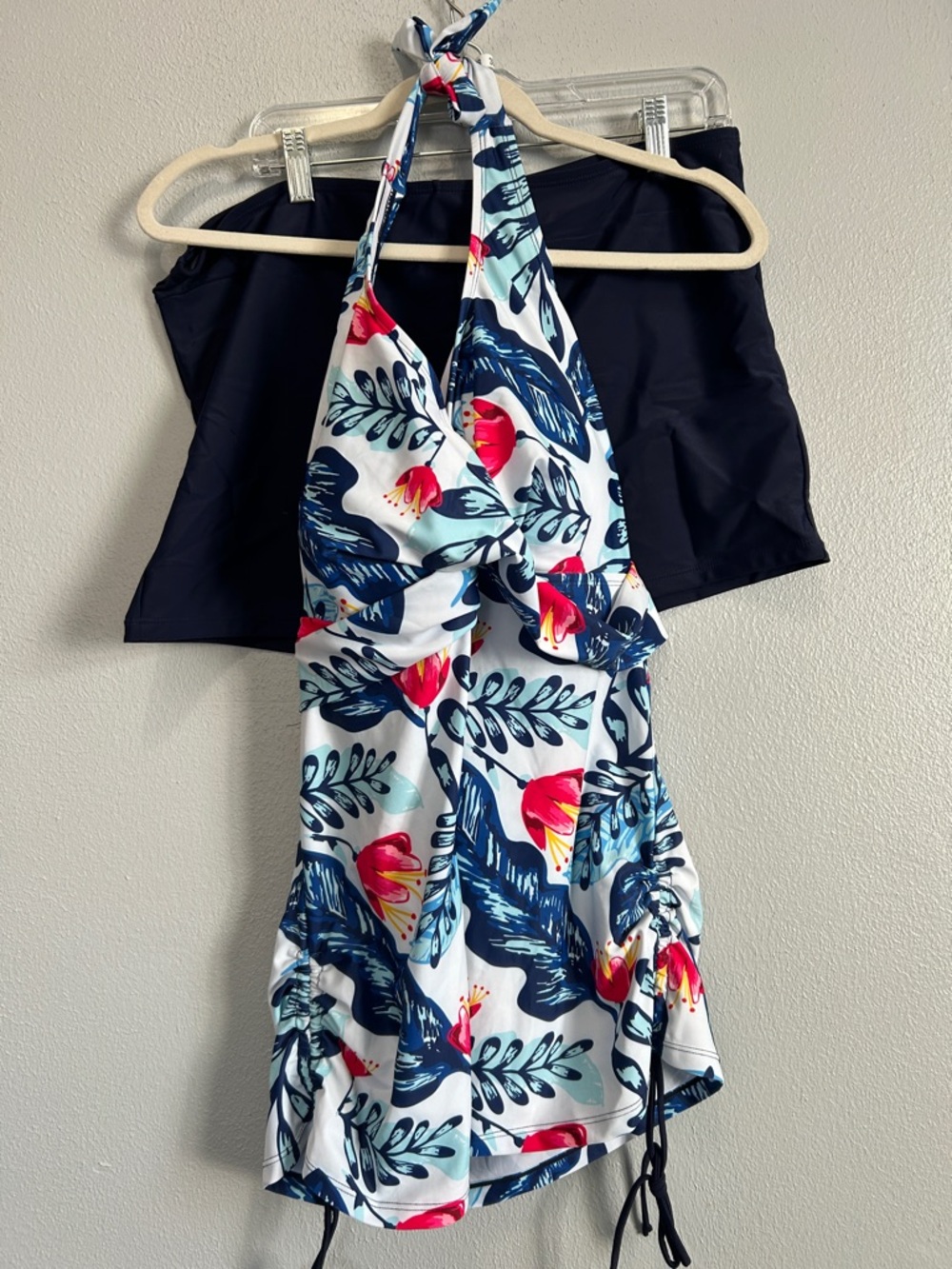 Floral Halter Swim Dress with Navy Bottoms 2XL